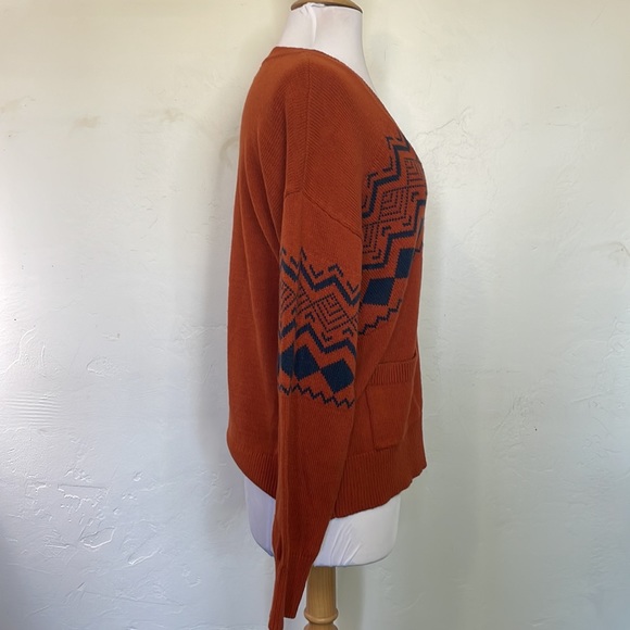 Olivia Sky Women's Burnt Orange and Navy V Neck Cardigan with Pockets Size Large - Picture 4 of 8